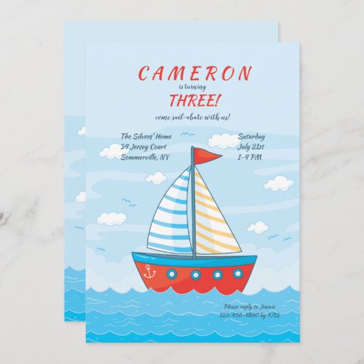 Petite Barque Rouge Invitation (Devant / Derrière)