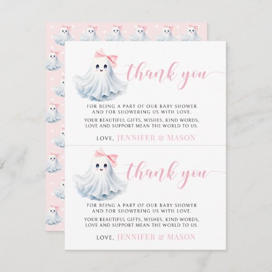 Petite Bébé Rose Boo Douche Merci Cartes (Devant / Derrière)