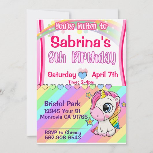 Petite bébé Unicorn invitation anniversaire (Devant)