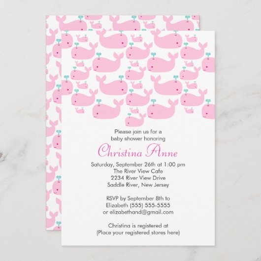 Petite Bébée Baleine Fille Bébé Invitations de dou (Devant / Derrière)