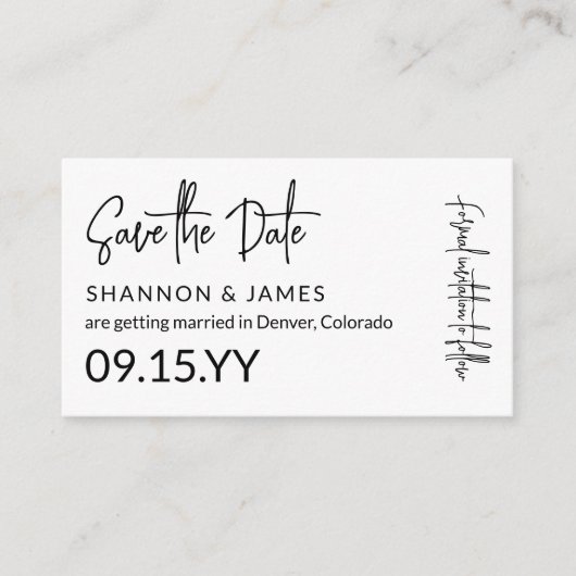 Petite Black Script Save the Date Informatiekaartje (Voorkant)