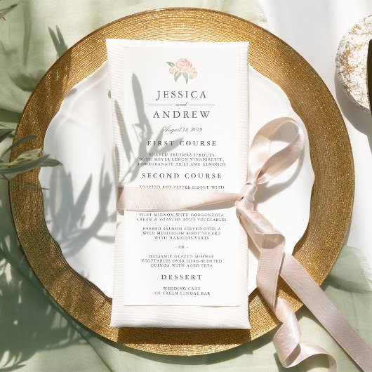 Petite Boeket Bruiloft Menu Kaart | perzik