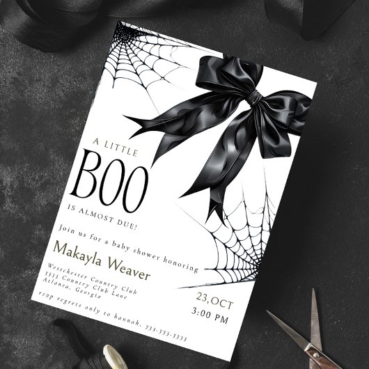 Petite Boo Black Bow Baby shower Invitation