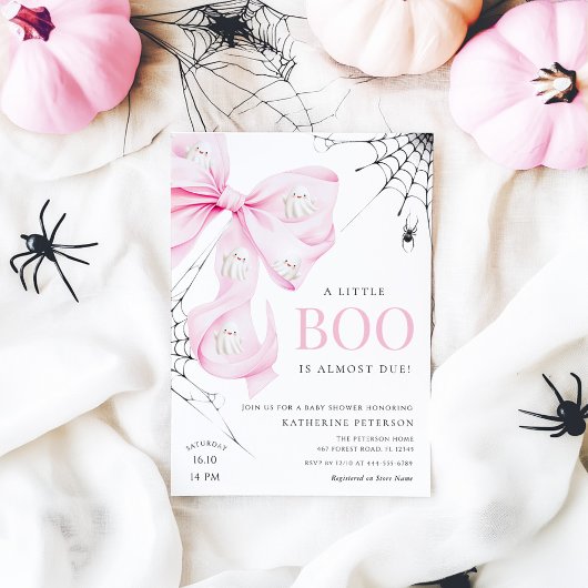 Petite Boo PINK Bow Baby shower Invitation