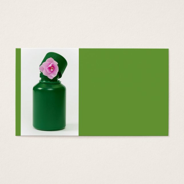 petite bouteille verte et fleur rose (Devant)