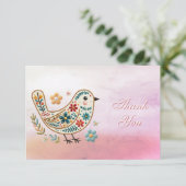 Petite broderie florale d'oiseaux Carte de remerci (Debout devant)