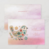 Petite broderie florale d'oiseaux Carte de remerci (Devant / Derrière)