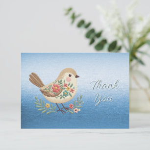Petite Broderie Florale d'oiseaux Carte de remerci