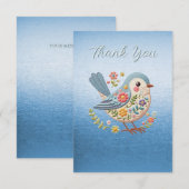 Petite Broderie Florale d'oiseaux Carte de remerci (Devant / Derrière)