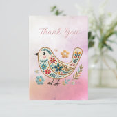 Petite broderie florale d'oiseaux Carte de remerci (Debout devant)