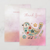 Petite broderie florale d'oiseaux Carte de remerci (Devant / Derrière)