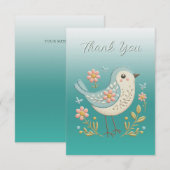 Petite Broderie Florale d'oiseaux Carte de remerci (Devant / Derrière)
