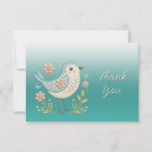 Petite Broderie Florale d'oiseaux Carte de remerci (Devant)