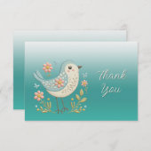 Petite Broderie Florale d'oiseaux Carte de remerci (Devant / Derrière)