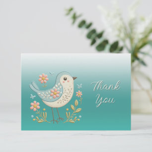 Petite Broderie Florale d'oiseaux Carte de remerci