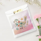 Petite Broderie Florale d'oiseaux Sacs Faveur rose (Scellé)