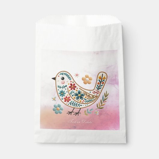 Petite Broderie Florale d'oiseaux Sacs Faveur rose (Devant)
