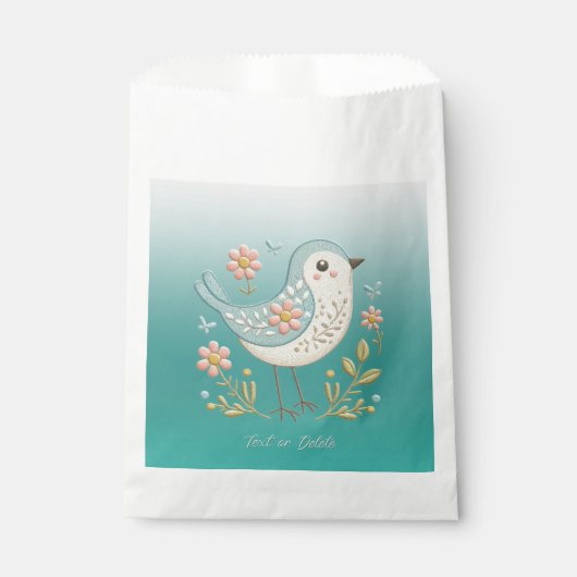 Petite Broderie Florale d'oiseaux Sacs verts Faveu (Devant)