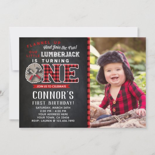 Petite bûcheron Invitation d'anniversaire avec pho (Devant)