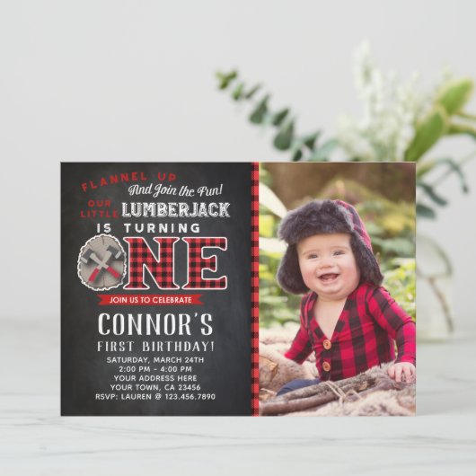 Petite bûcheron Invitation d'anniversaire avec pho (Debout devant)