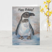 Petite carte d'anniversaire fraîche de pingouin (Fleur jaune)