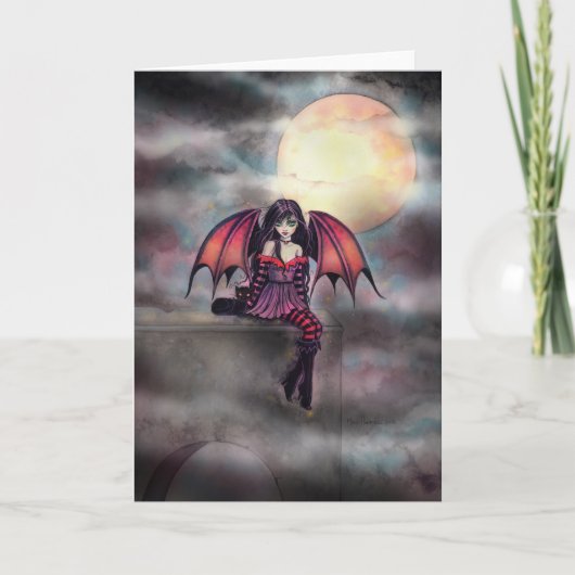 Petite carte d'art fantastique de fée vampire goth (Devant)