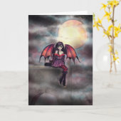Petite carte d'art fantastique de fée vampire goth (Fleur jaune)