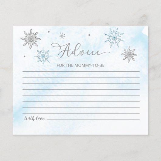 Petite carte de conseil Baby shower bleu Snowflake (Devant)
