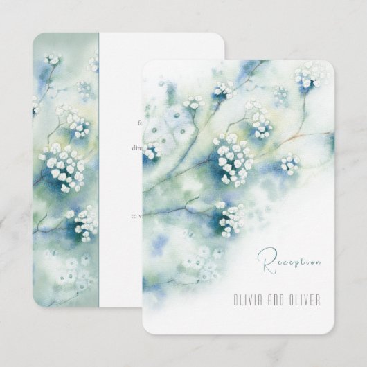 Petite carte de réception aux fleurs blanches (Devant / Derrière)