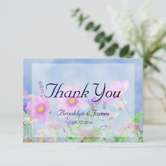 Petite carte de remerciement de mariage florale sa (Debout devant)