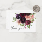 Petite Carte de remerciements Florale Bourgogne et (Devant/Arrière en situation)