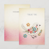 Petite Carte de remerciements Florale d'Oiseau Bla (Devant / Derrière)