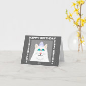 Petite carte de voeux Fluffy White Chat (Fleur jaune)