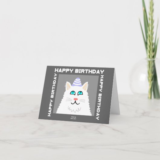 Petite carte de voeux Fluffy White Chat (Devant)