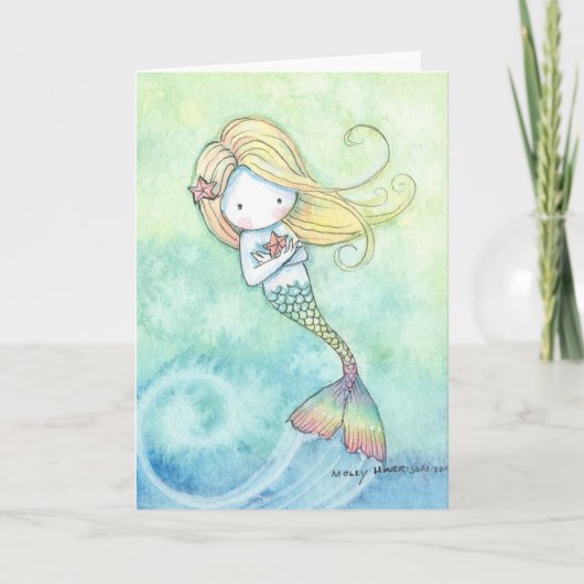 Petite carte mignonne de sirène par l'aquarium (Devant)