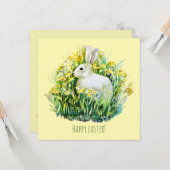 Petite carte postale d'aquarelle lapin (Devant/Arrière en situation)