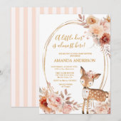 Petite cerf Beige Floral Baby shower invitation (Devant / Derrière)