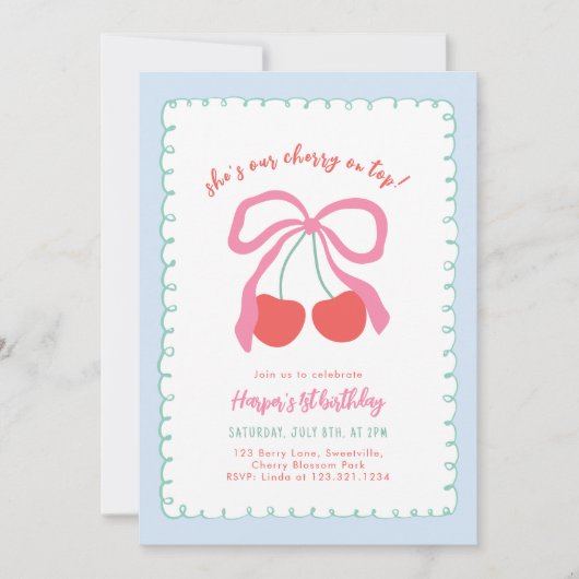 Petite cerise en haut Invitation d'anniversaire (Devant)