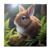 Petite Charm: het bruine en witte dwergkonijn Tegeltje (Voorkant)