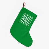 Petite Chaussette De Noël 3 Initiales Monogramme | Vert et blanc (Devant (Accrochage))