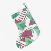 Petite Chaussette De Noël 80s Abstraits frais | Motif de formes rose et vert (Dos (Accrochage))