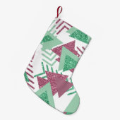 Petite Chaussette De Noël 80s Abstraits frais | Motif de formes rose et vert (Devant (Accrochage))