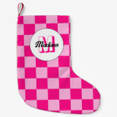 Petite Chaussette De Noël à damiers rose chaud clair rétro (Devant)