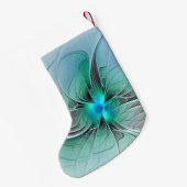 Petite Chaussette De Noël Abstrait De Bleu, Art Fractal Moderne (Dos (Accrochage))