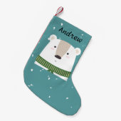 Petite Chaussette De Noël Adorable Monogramme Noel Ours Polaire Bleu Blanc (Devant (Accrochage))