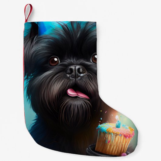 Petite Chaussette De Noël Affenpinscher fête le gâteau des ballons d'anniver (Devant)