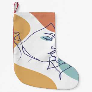 Petite Chaussette De Noël affiche de dessin au trait de femme buvant du café