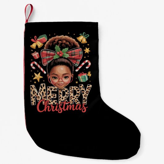 Petite Chaussette De Noël African American Christmas Messy Bun Black Mom (Devant)