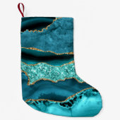 Petite Chaussette De Noël Agate Turquoise Blue Gold Parties scintillant Marb (Devant)