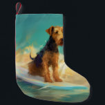 Petite Chaussette De Noël Airedale Beach Surf Peinture<br><div class="desc">Plongez dans le monde ludique de l'aventure canine avec cette peinture captivante. Un chien en ébullition se rend aux vagues, chevauchant habilement le surf sur une plage baisée par le soleil. L'oeuvre d'art vibrante capte magnifiquement l'essence de l'excitation au bord de la plage tandis que le chien court sans crainte...</div>
